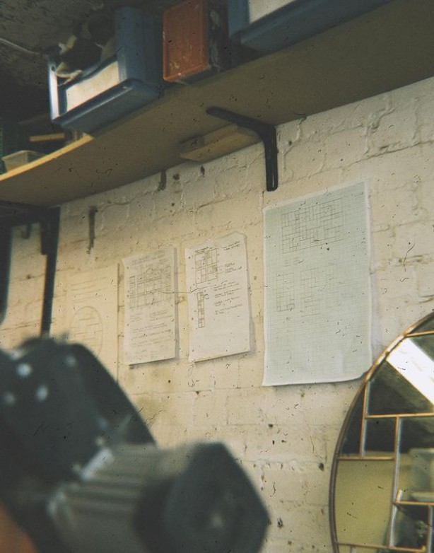 Copa + Glas workshop wall with working drawings